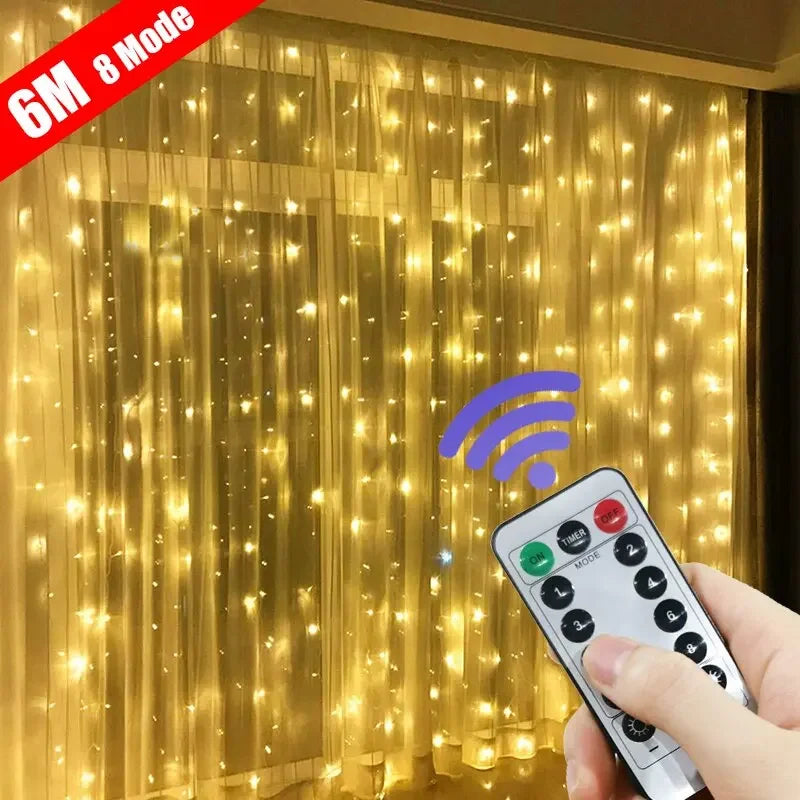 6X3M/3X3M Curtain Garland on the Window USB Power Fairy Lights Festoon with Remote New Year Garland Led Lights Christmas Decor